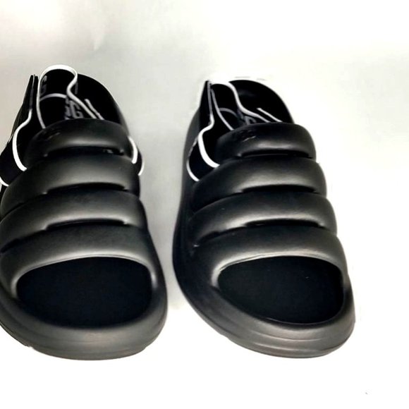 UGG Sport Yeah Sandals 9 Black Slides logo Print Backstrap - Picture 4 of 11